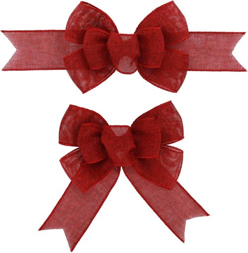 Meseey Burgundy Wired Ribbon - 2 Pcs Handmade Burlap Bows for Wreaths & Gift Wrapping | Outdoor Decor