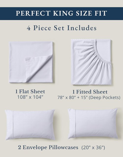 **LANE LINEN King Bed Sheets Set - Eco-Friendly 100% Organic Cotton, Soft & Comfy, 15" Deep Pockets**