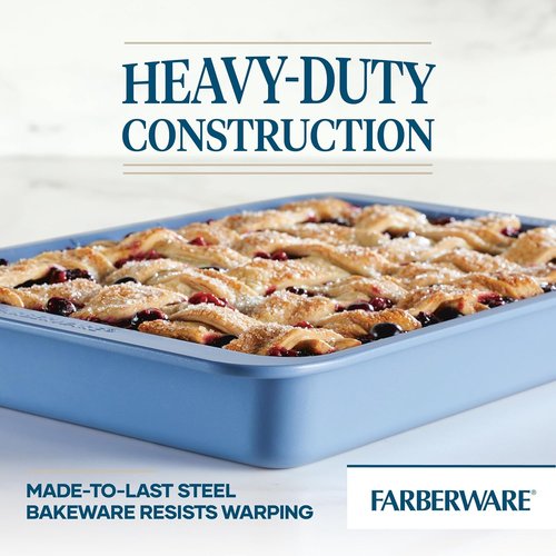 Farberware Nonstick Bakeware Rectangular Cake Pan - 9 Inch x 13 Inch with Portion Marks | Blue