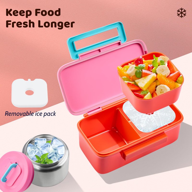 JXXM Lunch Box for Kids With 8oz Soup Thermo, Leak-proof Lunch Container with 2 Compartments, Thermo Food Jar Food Containers for Back to School Girls Boys (Pink)