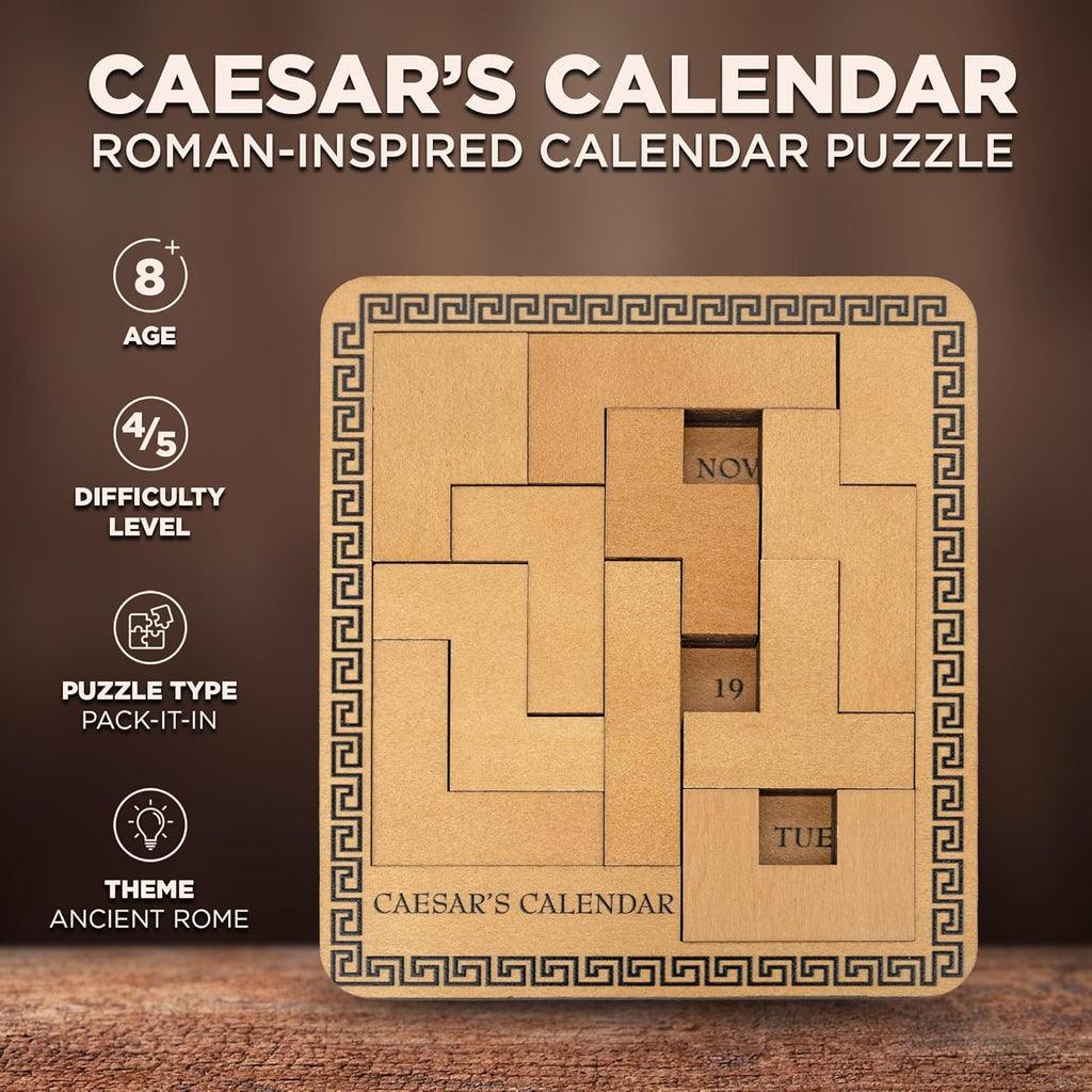 Project Genius Caesar's Calendar - 365+ Wood Puzzle-A-Day Challenge | Brainteaser Gift for All Ages