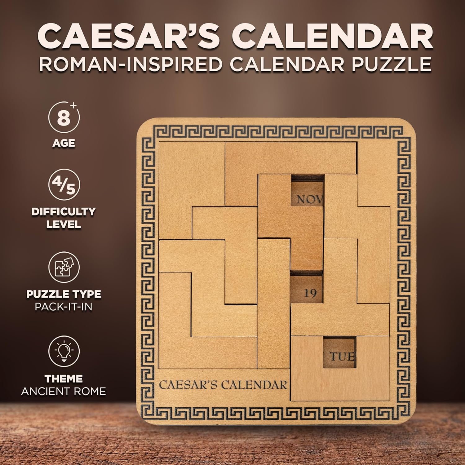 Project Genius Caesar's Calendar - 365+ Wood Puzzle-A-Day Challenge | Brainteaser Gift for All Ages