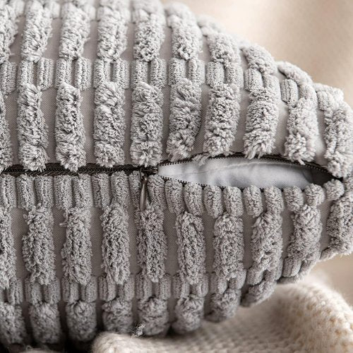 MIULEE Corduroy Throw Pillow Covers - Soft Boho Striped Design | 20x20 Inch Light Grey for Modern Home Decor