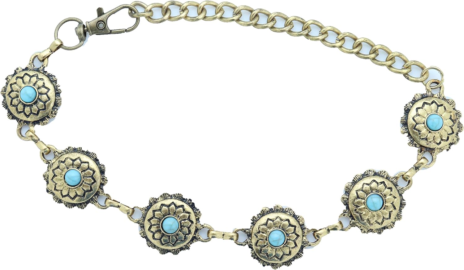 TrendyFashionJewelry Boot Chain Bracelet | Western Bohemian Anklet with Blue Flower Charm in Antique Gold