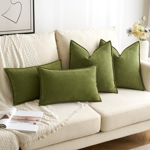 MIULEE Decorative Pillow Covers - Luxurious Soft Chenille in Moss Green | 18x18 Inch Farmhouse Cushion for Sofa & Bedroom