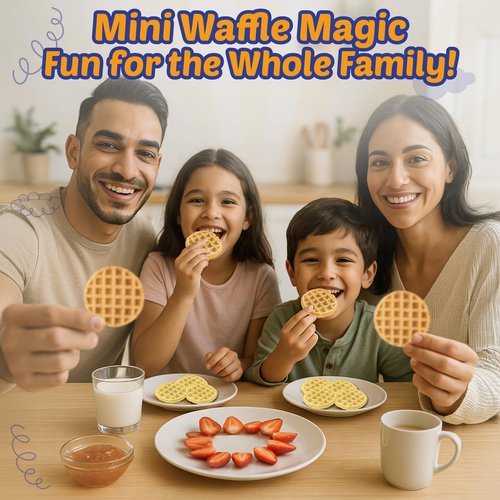 StarBlue Mini Waffle Bites Maker with FREE Waffle Tongs - 8 x 2” Tiny Waffle Bites, Non-Stick, Fast Heating, Perfect for Kids’ Breakfast, Snacks, Compact & Easy to Clean, White, 120V 60Hz 750W