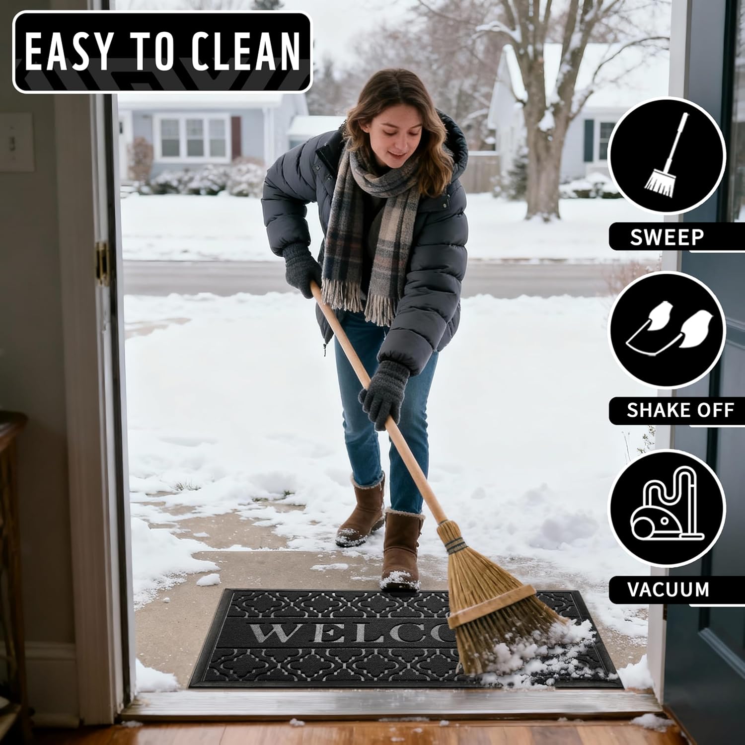 Yimobra Outdoor Welcome Mat - All-Weather Waterproof Non-Slip Doormat | 29.5x17 Inches, Black
