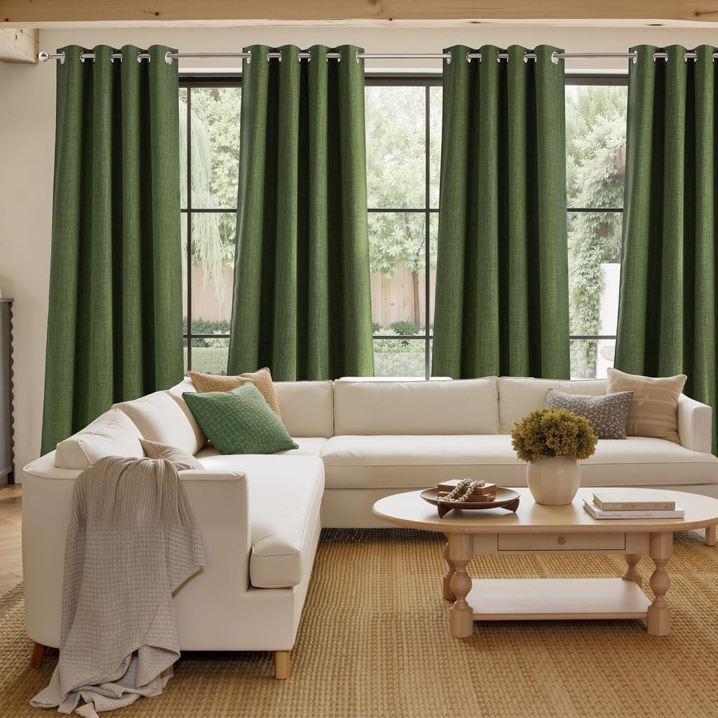 NICETOWN Faux Linen Blackout Curtains - Forest Green, 63-Inch Length, Modern Farmhouse Style, 2 Panels
