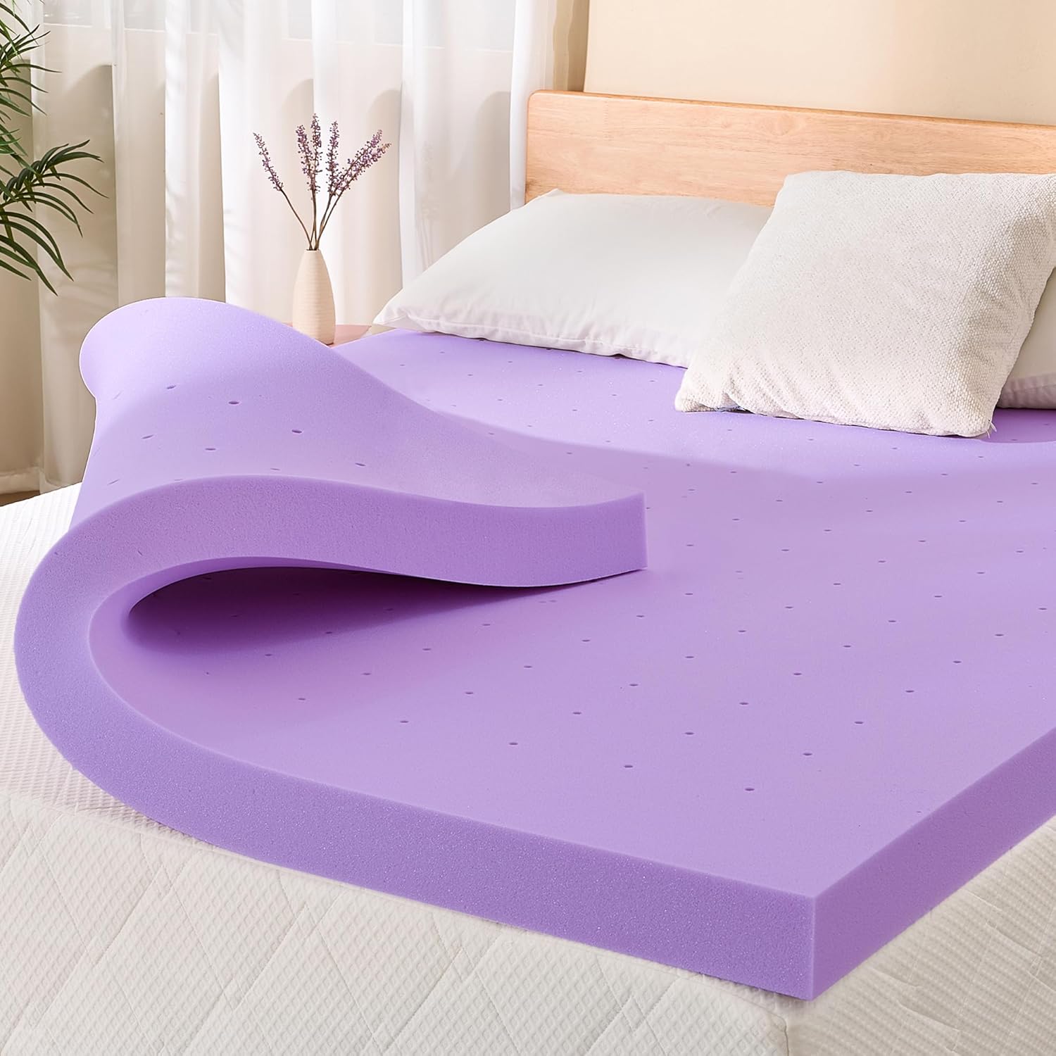 Skiennix Twin Memory Foam Mattress Topper - 2 Inch Lavender Scented, Pressure Relieving, CertiPUR-US Certified, 38"x75"
