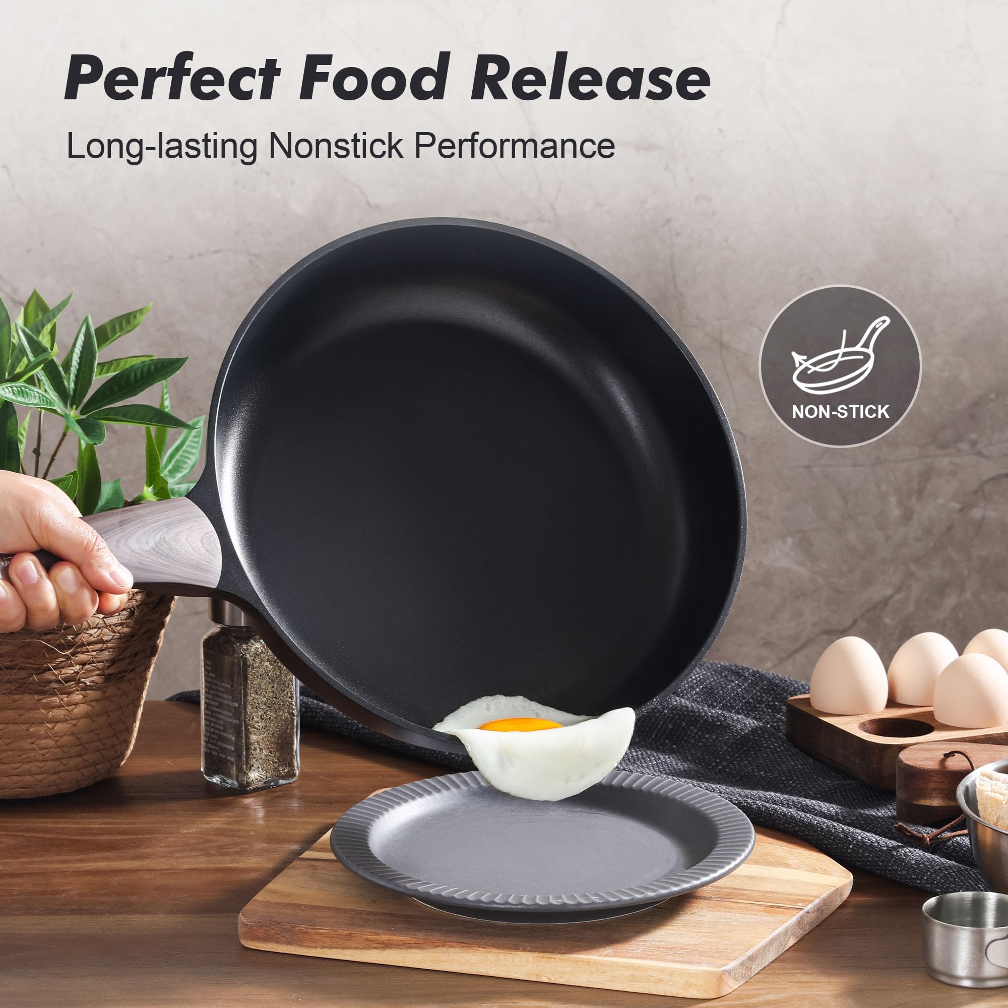 SENSARTE 9.5Inch Frying Pan Nonstick Skillet Chefs with 12Inch Deep Fry Pan 5Quart Saute Pan, Free of Intentionally Added PFOA/PFOS, Induction Compatible