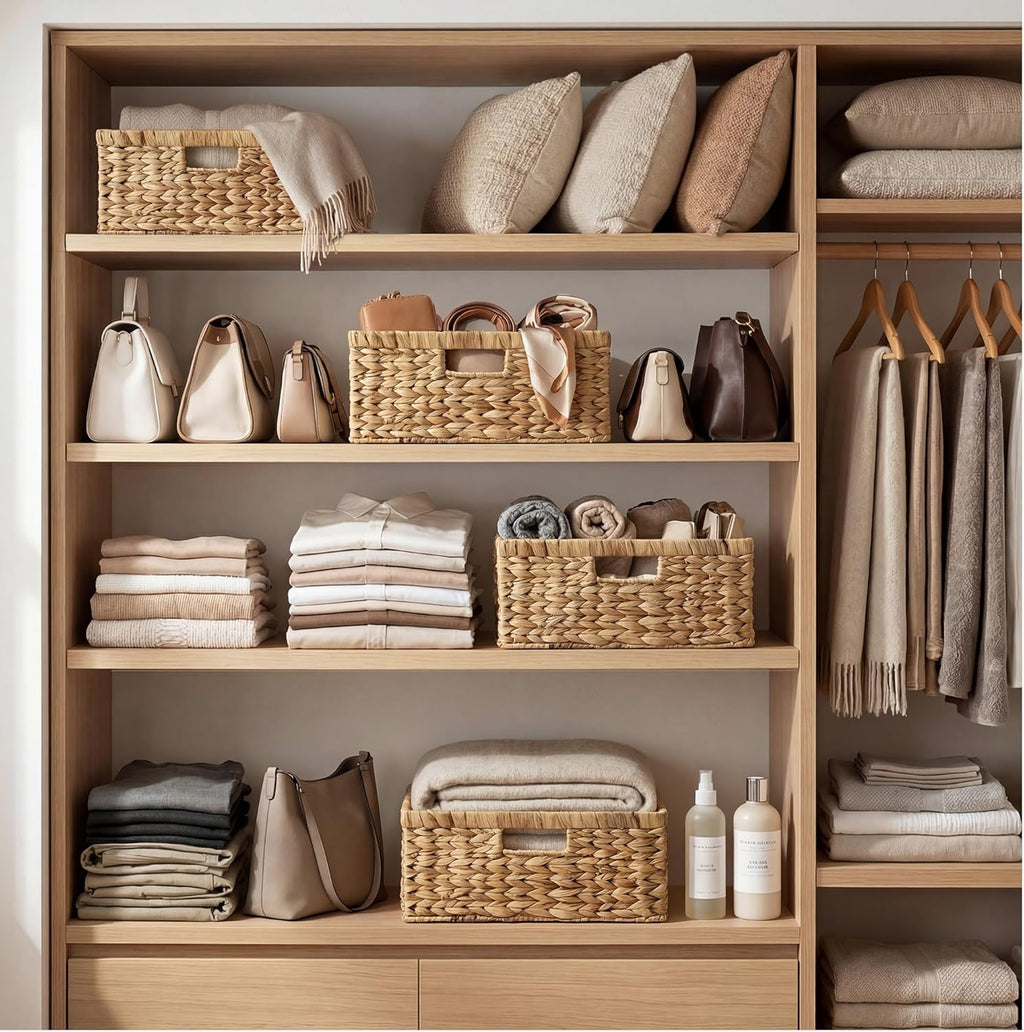 StorageWorks Large Wicker Storage Basket - Water Hyacinth with Built-in Handles | Perfect for Organizing
