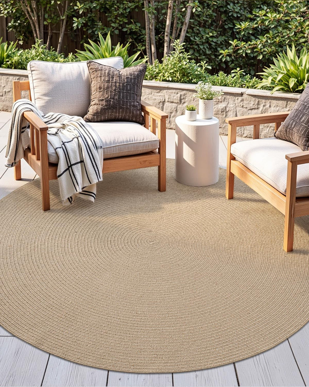 DEXI Round Jute Rug Natural Fiber 4x4, Braided Woven Area Rugs No Shed, Soft Neutral Rustic Carpet Mat for Indoor Outdoor Patio Dining Living Room Bedroom Farmhouse, 4ft, Beige