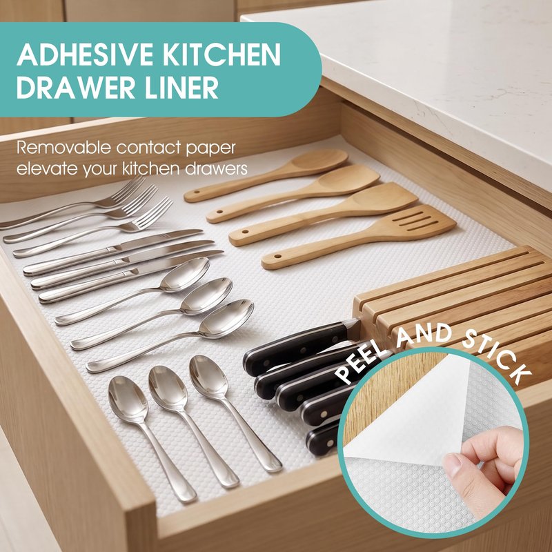 PABUSIOR Adhesive Cabinet Shelf Liner: Peel and Stick Non-Slip White Contact Paper - Waterproof Kitchen Drawer Liner for Pantry Shelves Bathroom Cupboard 15" W x 120" L
