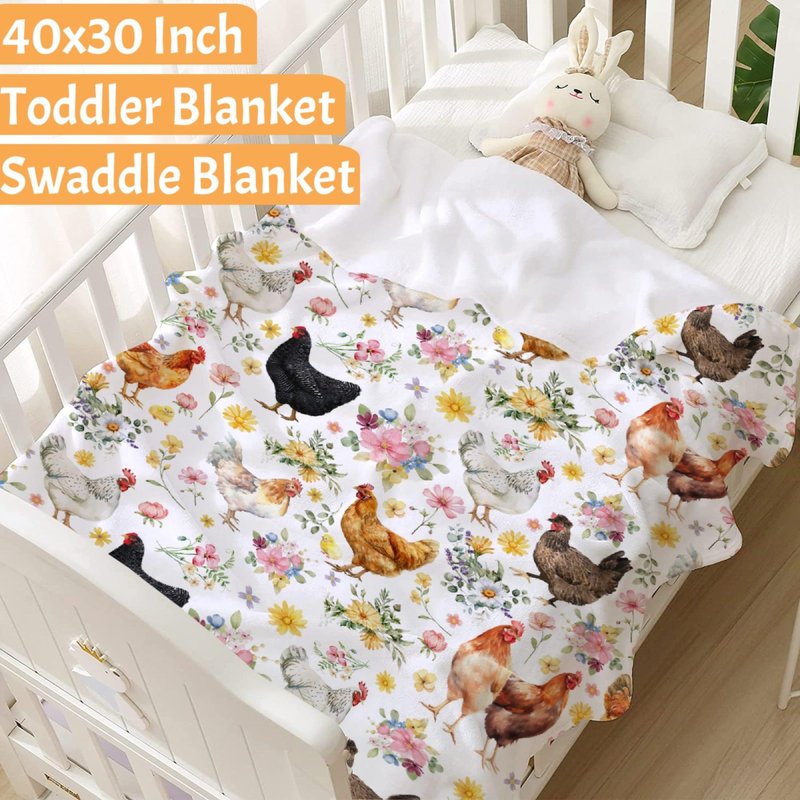 Shishiimo Chicken Flowers Blanket-Chicken Gift for Kids Men Women-Soft Flannel Lightweight Blanket for Sofa Bed Birthday Festival Camping Outdoors 40"x50" for Kids Children