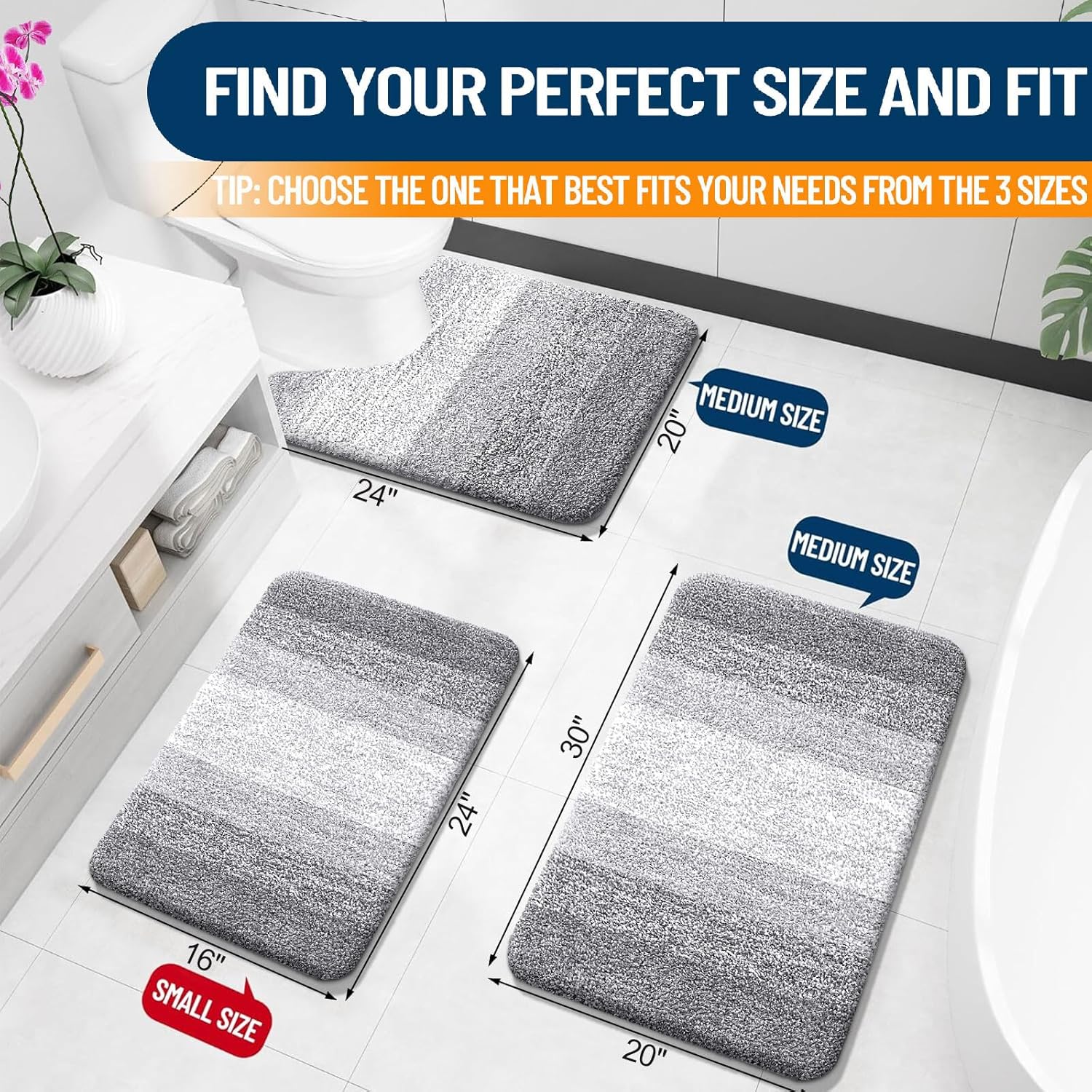 OLANLY Bathroom Rug Mat - Extra Soft Microfiber Non-Slip Bath Carpet | 30x20 Light Grey, Machine Washable