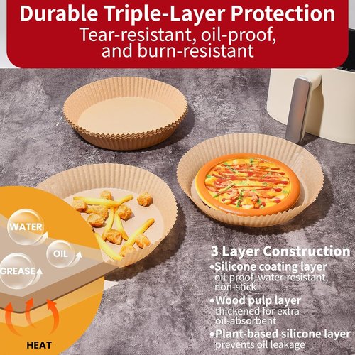 40GSM Disposable Parchment Paper Liners - 125Pcs Non-Stick 8-Inch for 5-8 Qt Air Fryers