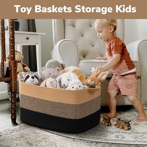 Goodpick Large Wicker Blanket Basket - Decorative 22" x 17" x 12" Storage for Living Room & Kids' Toys