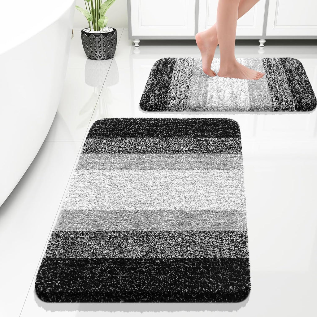 OLANLY Bathroom Rug Set - Soft Absorbent Microfiber Mats | Non-Slip & Machine Washable (Black, 2-Piece)