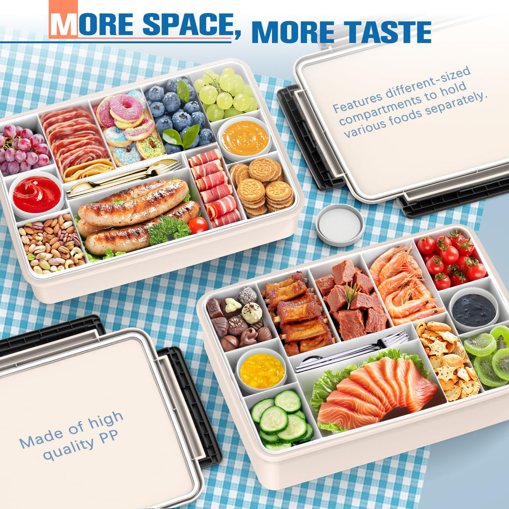 Chilled Portable Snackle Box Container Insulated Bag Keep Food Warm 12 Compartment Divided Serving Tray Reusable Ice Pack Road Trip Essentials for Charcuterie Snack Picnic Travel Birthday Gift