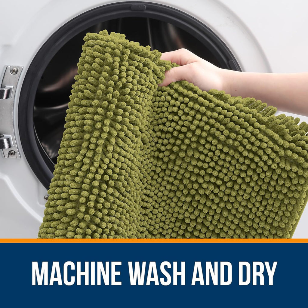 OLANLY Bathroom Rugs - Extra Soft Chenille Bath Mats | Quick Dry, Machine Washable, 30x20, Willow Green