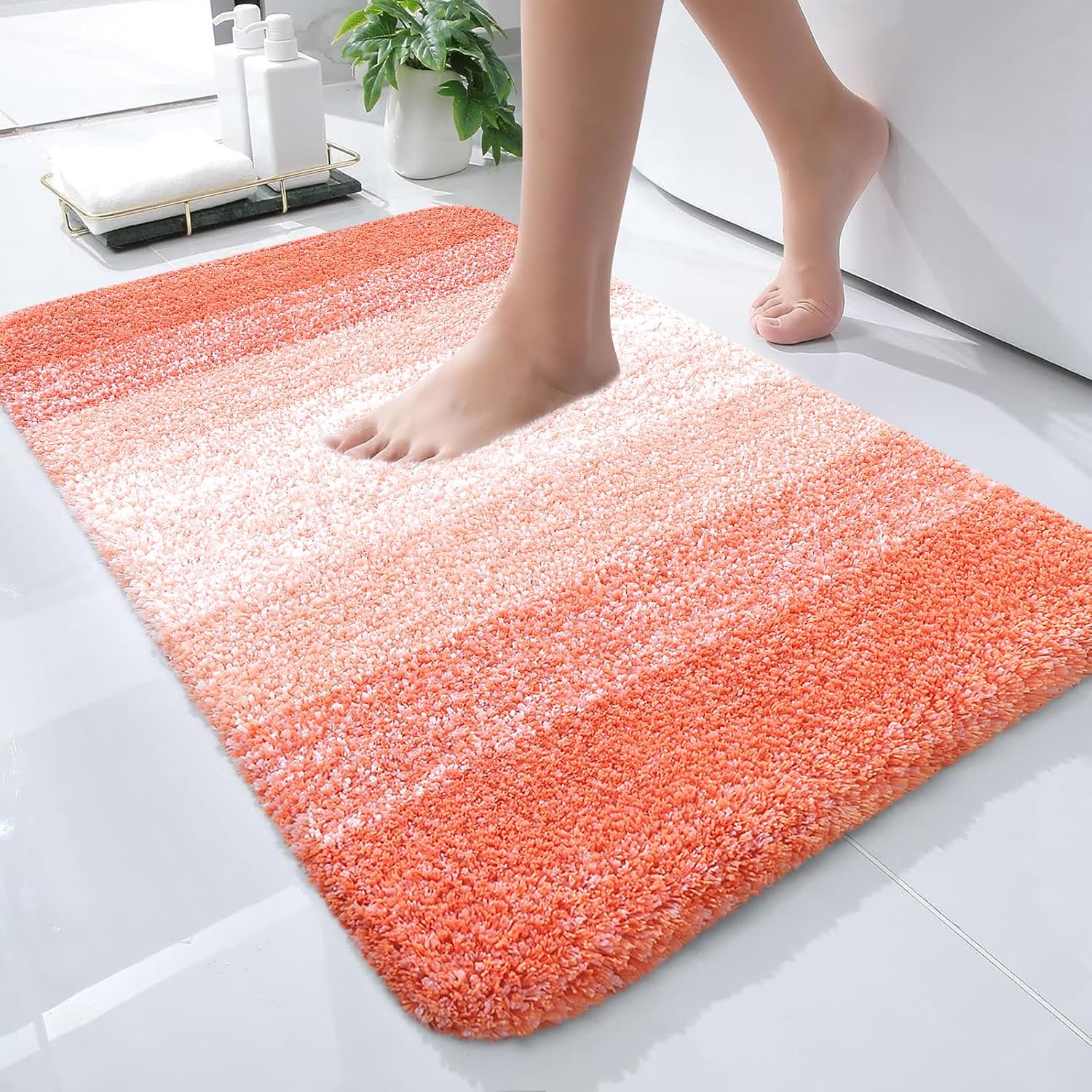 OLANLY Bath Rugs Mat - Extra Soft Microfiber, Quick Dry & Machine Washable | 24x16 Coral Color