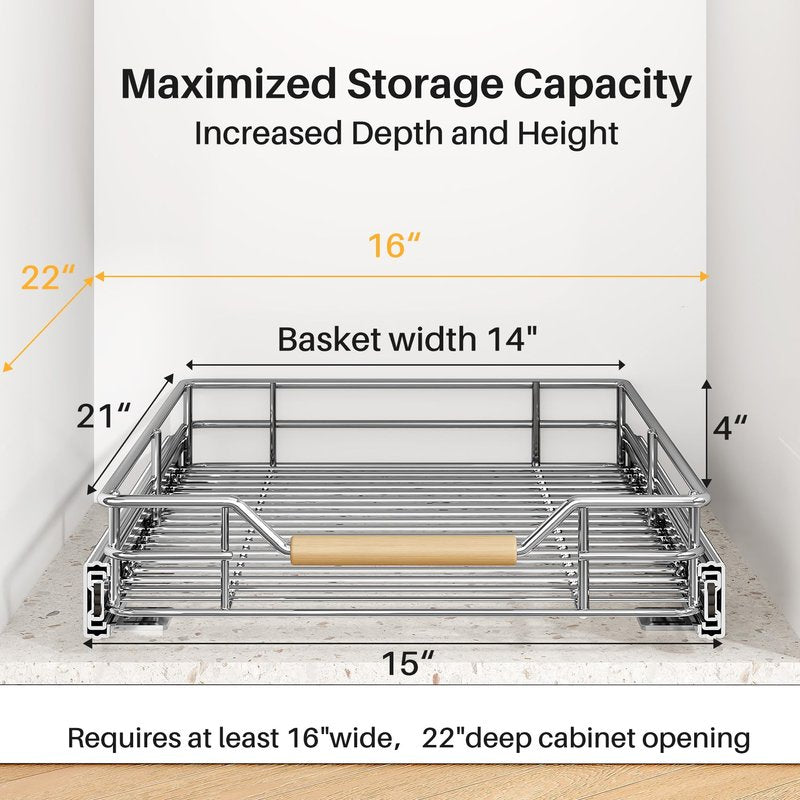 Pull out Cabinet Organizer, 15"W X 21"D, Heavy Duty Smooth Sliding Under Cabinet Shelves for Pots and Pans, Full-Extension Roll out Drawers, Slide out Organization for Home Kitchen Pantry