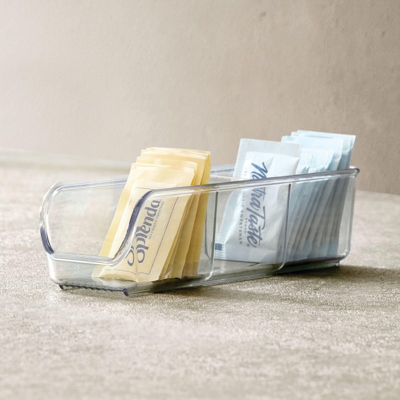iDesign 3-Section Sugar Packet and Tea Bag Holder for Kitchen or Pantry Storage - Set of 4 - Clear