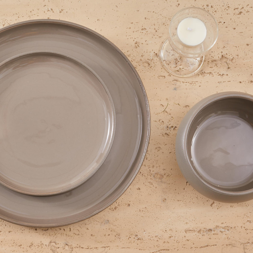 Bico Reactive Glaze Dark Grey 10 inch Stoneware Dinner Plates Set, Set of 4, Microwave and Dishwasher Safe, for Main Course, Steak, Pasta