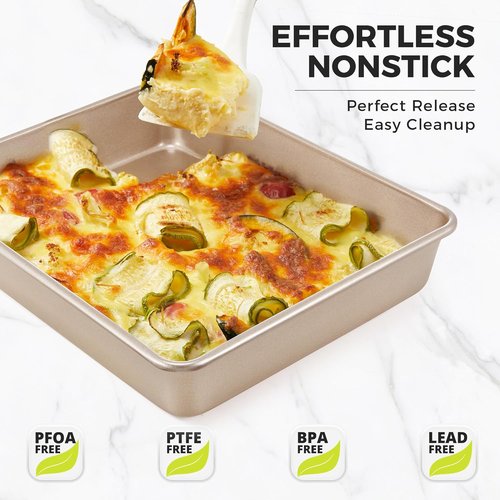 HONGBAKE Nonstick Deep Baking Pans Set - 3 Rectangular Oven Trays for Brownies & Lasagna | 13/11/9 Inch