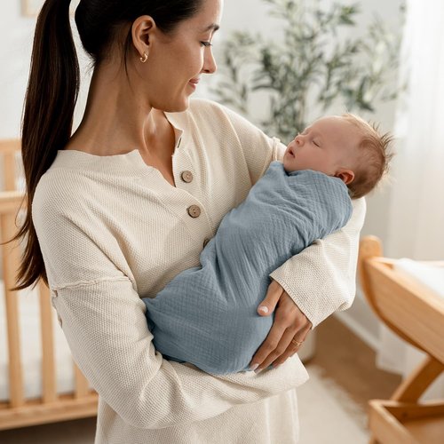 Comfy Cubs Muslin Swaddle Blankets - Soft 100% Cotton Baby Wraps | Pack of 3, 42x42 Inch - Neptune, Pacific Blue, Fern