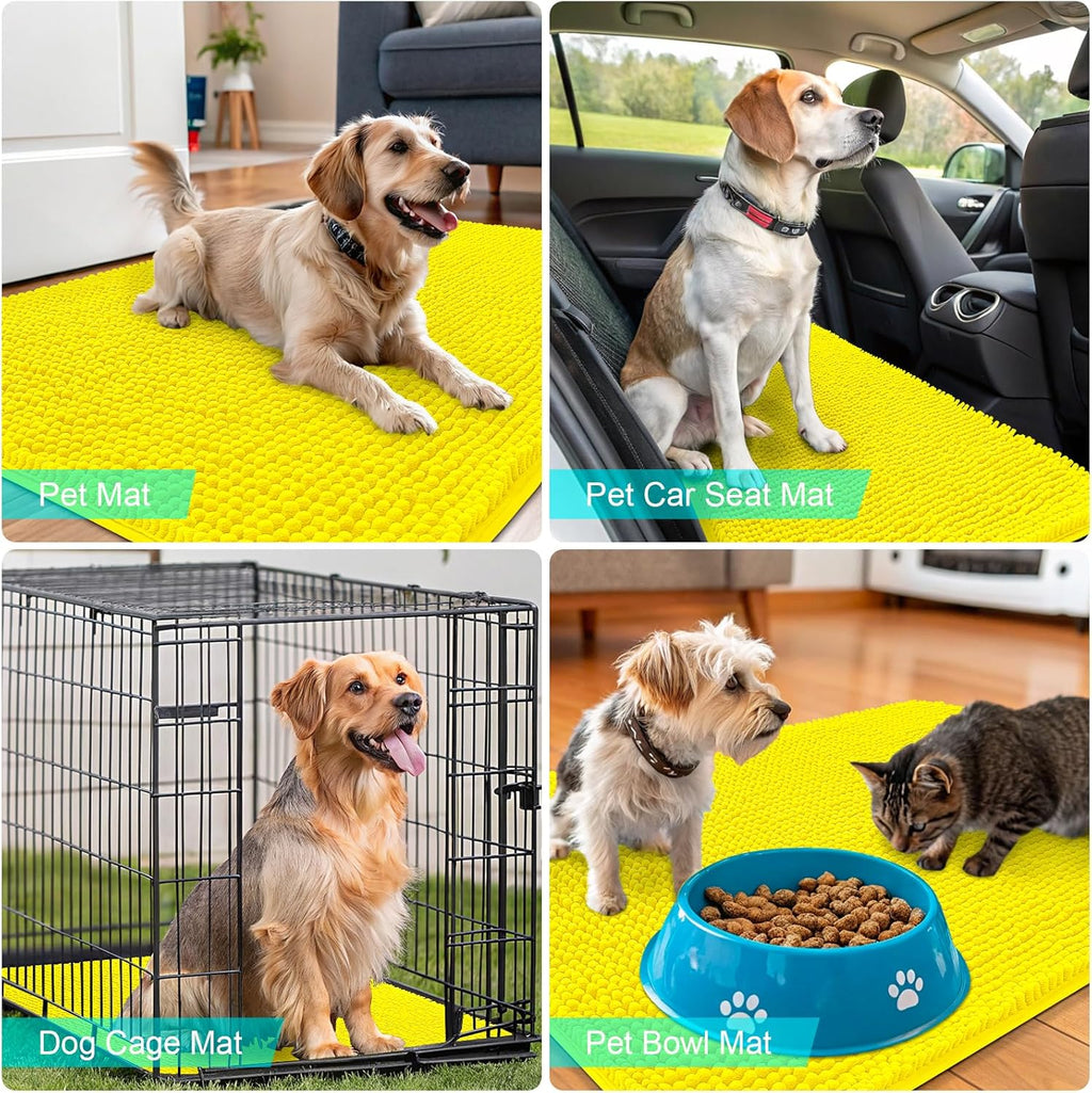 OLANLY Dog Door Mat - Absorbent Non-Slip Washable Doormat for Muddy Paws | 30x20 Lemon Yellow