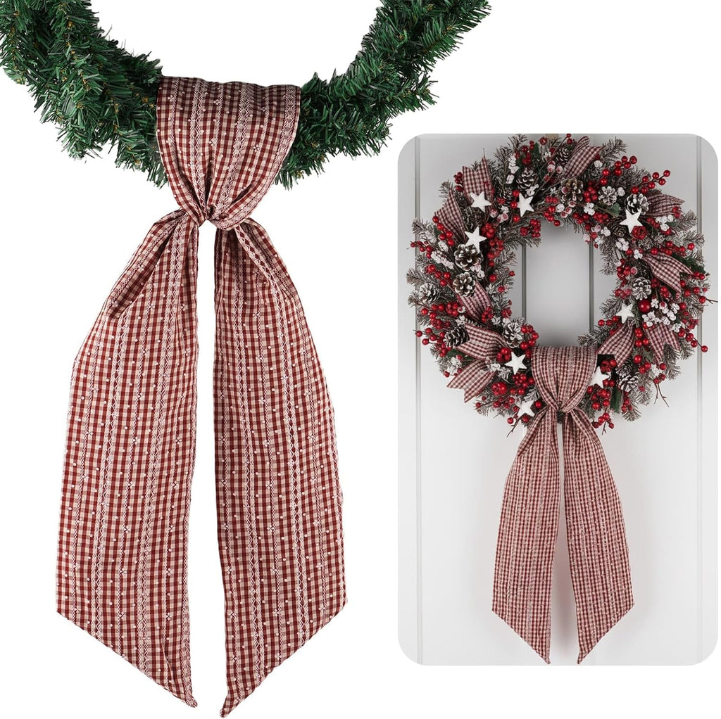 Regine Switzerland Jacquard Plaid Wreath Sash | 5.12" x 54.33" Holiday Door Decoration