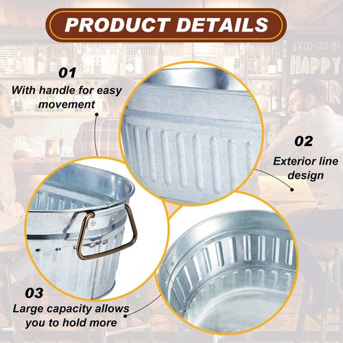 Lallisa 5.3 gallons Galvanized Beverage Tub Galvanized Bucket Metal Ice and Drink Bucket with Handles Tub for Parties Farmhouse Home Pool Bar(Silver,2 Pcs)