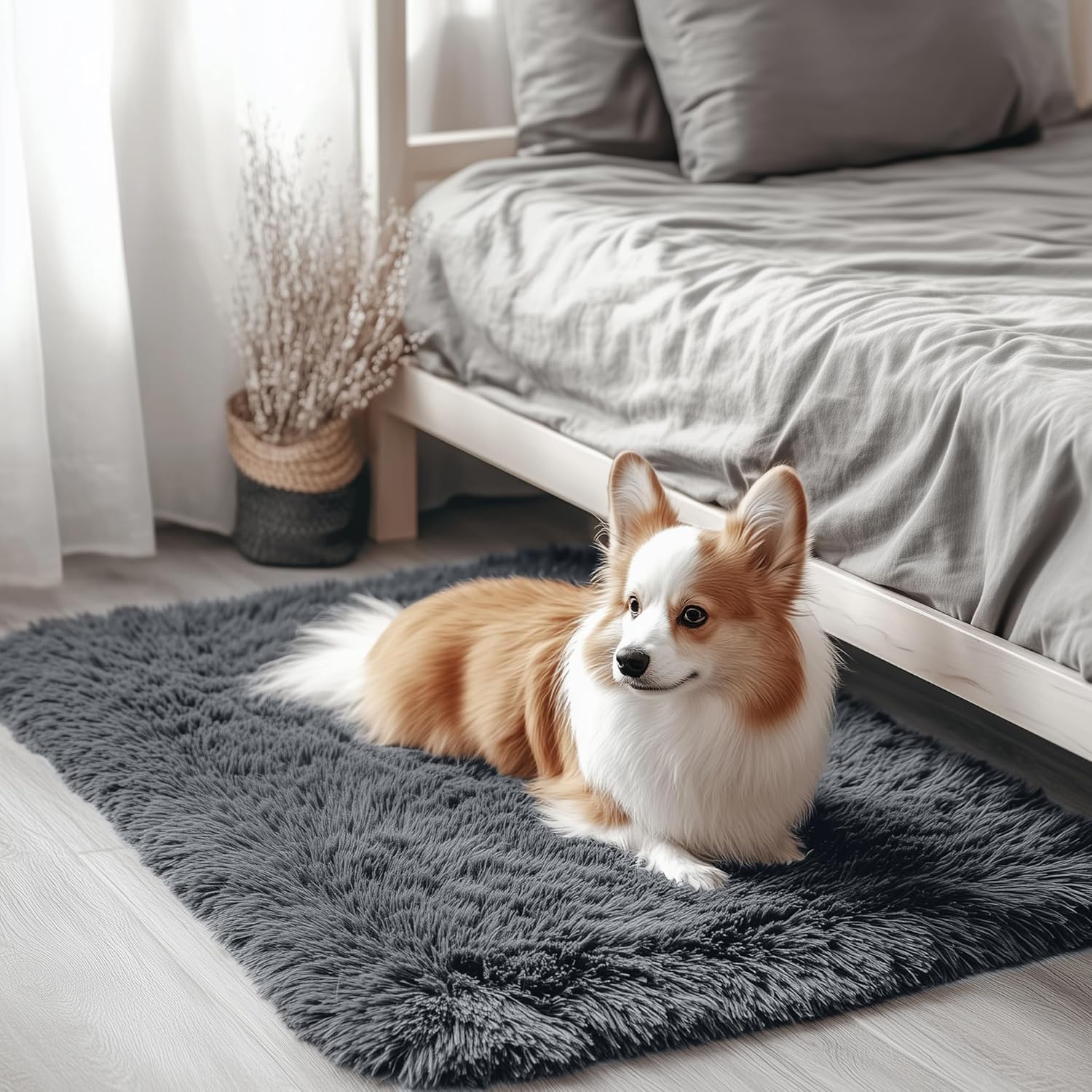 OLANLY Soft Fluffy Shaggy Bedside Rug - Machine Washable 2x3 for Bedroom & Nursery | Grey Home Decor