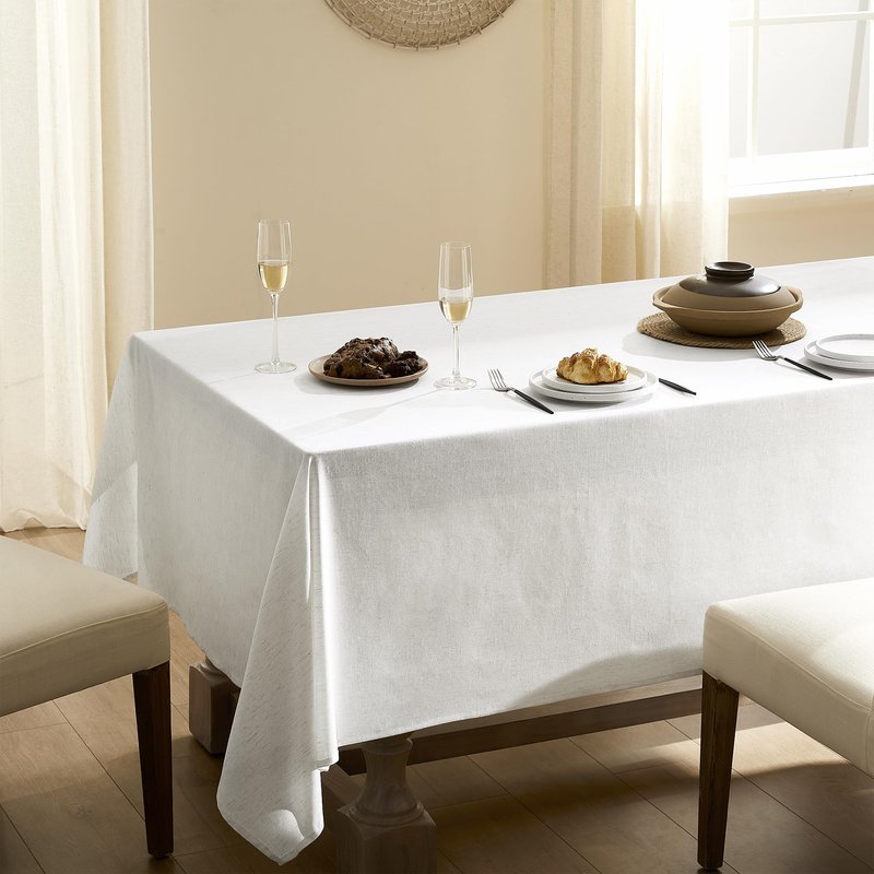 Placidy Cream Linen Rectangle Tablecloth Event Holiday Buffet Oblong Tablecloth Table Covers for 6 8 Foot Tables Washable Water Repellent Dining Table Cloth for 8-10 Seater 60x102 Inch