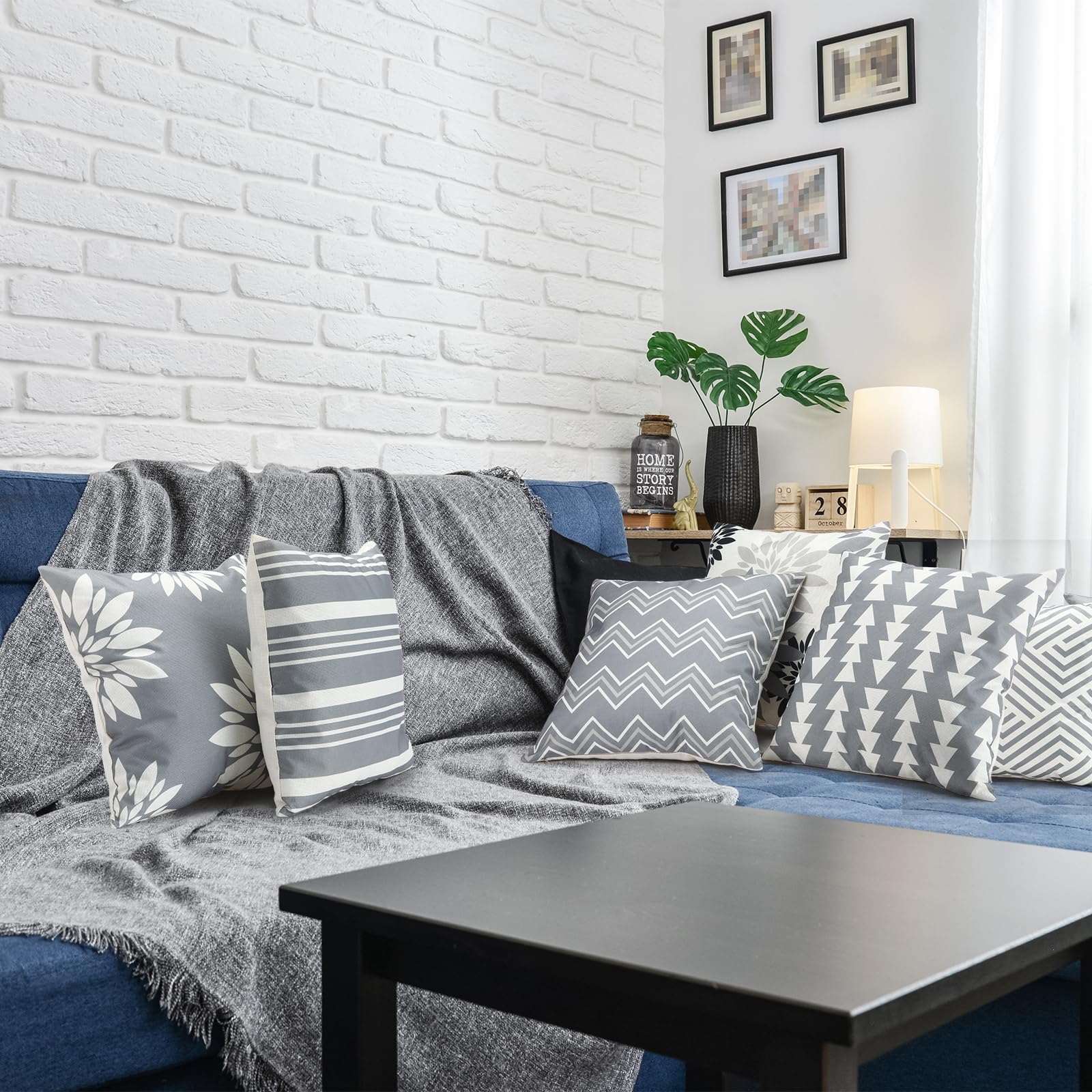 Flutesan 12 Pcs Decorative Throw Pillow Cover 18 x 18 Inch Modern Sofa Pillow case Geometric Floral Linen Square Cushion Covers for Home Living Room Bedroom Couch Chair(Gray)