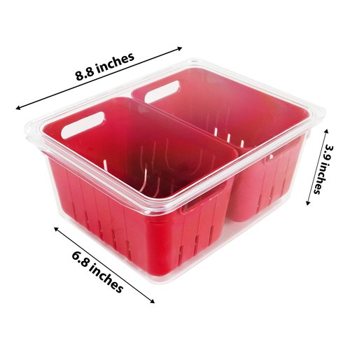 Kitchen Spaces Twin Colander Food Storage Container, Strainer and Fridge Organizer Bin for Fruits and Veggies, Stackable, BPA-Free