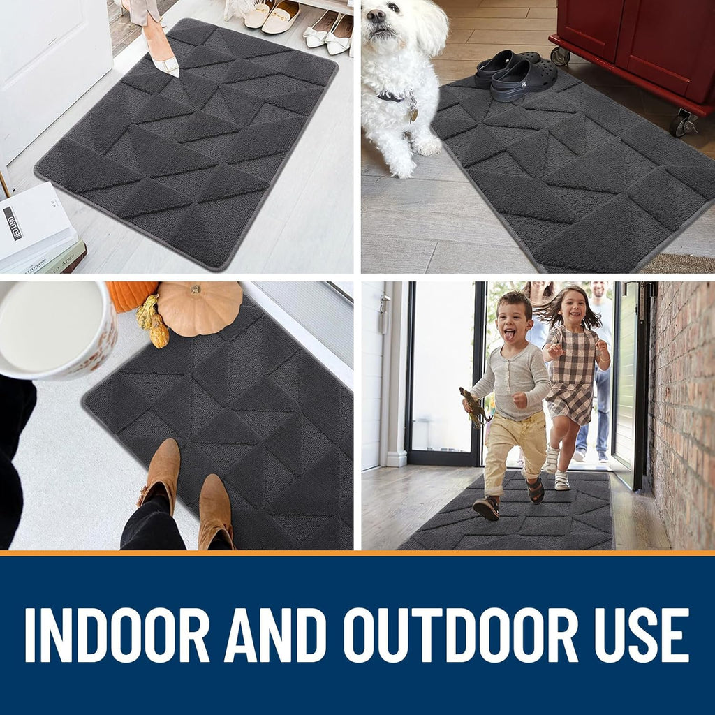 OLANLY Indoor Door Mat - Non-Slip, Absorbent & Washable | Low-Profile Entryway Doormat (32x20 inches, Dark Grey)