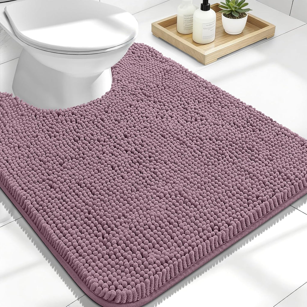 OLANLY U-Shaped Toilet Rugs - Extra Soft Chenille Bathroom Mat, Quick-Dry & Non-Slip, 24x20 Deep Plum