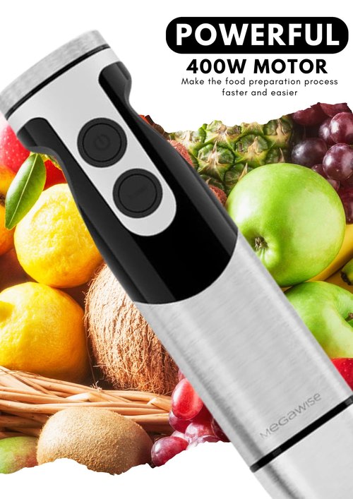MEGAWISE new Hand Blender Series Only one Hand Blender,no attachments,12-Speed,Includes Powerful Blender Stick- Easy to Clean and Perfect for Smoothies, and More (black)