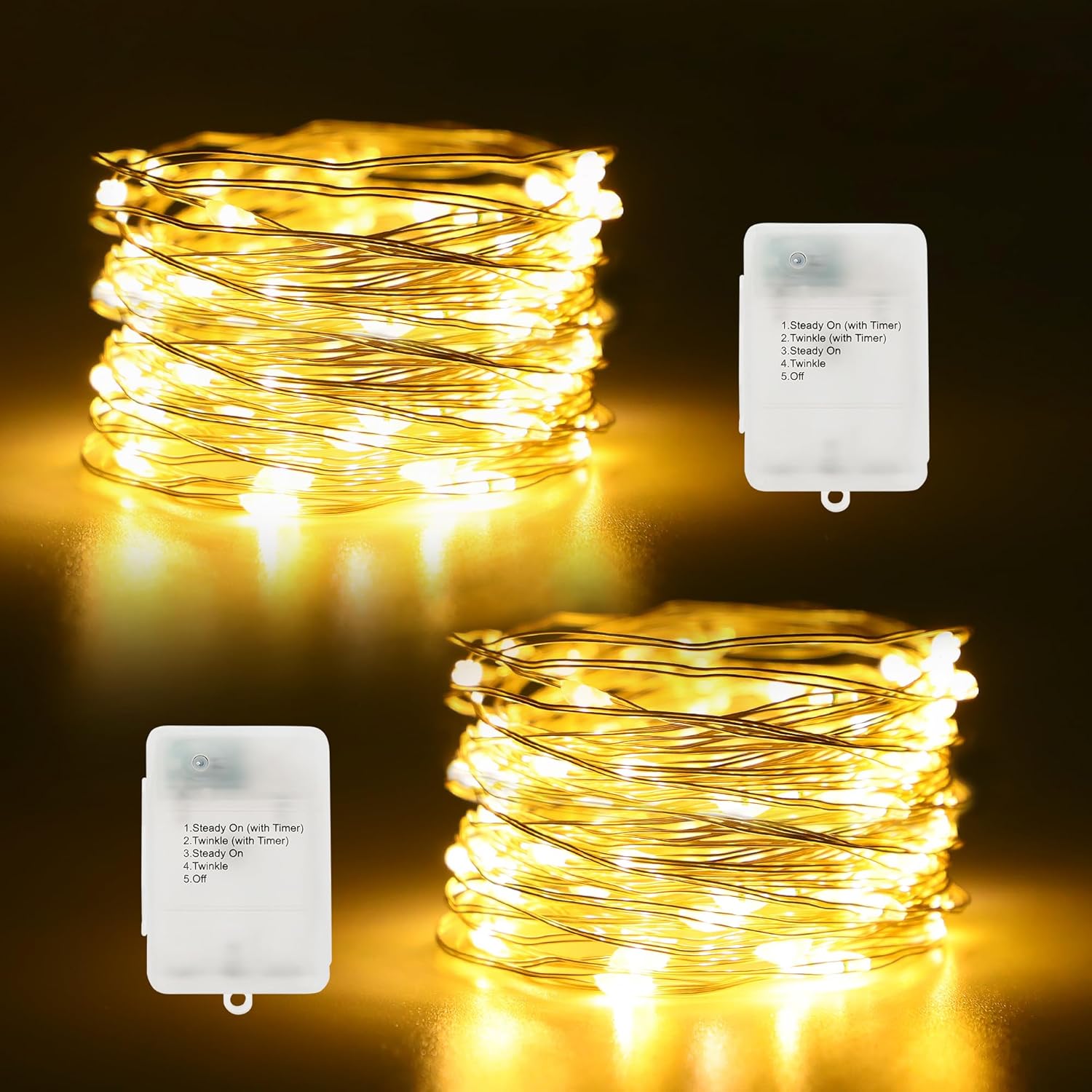 Timer Fairy Lights - 50 LEDs Silver Copper Wire String Lights | 16.4Ft Battery Operated with 5 Lighting Modes for Christmas & Weddings