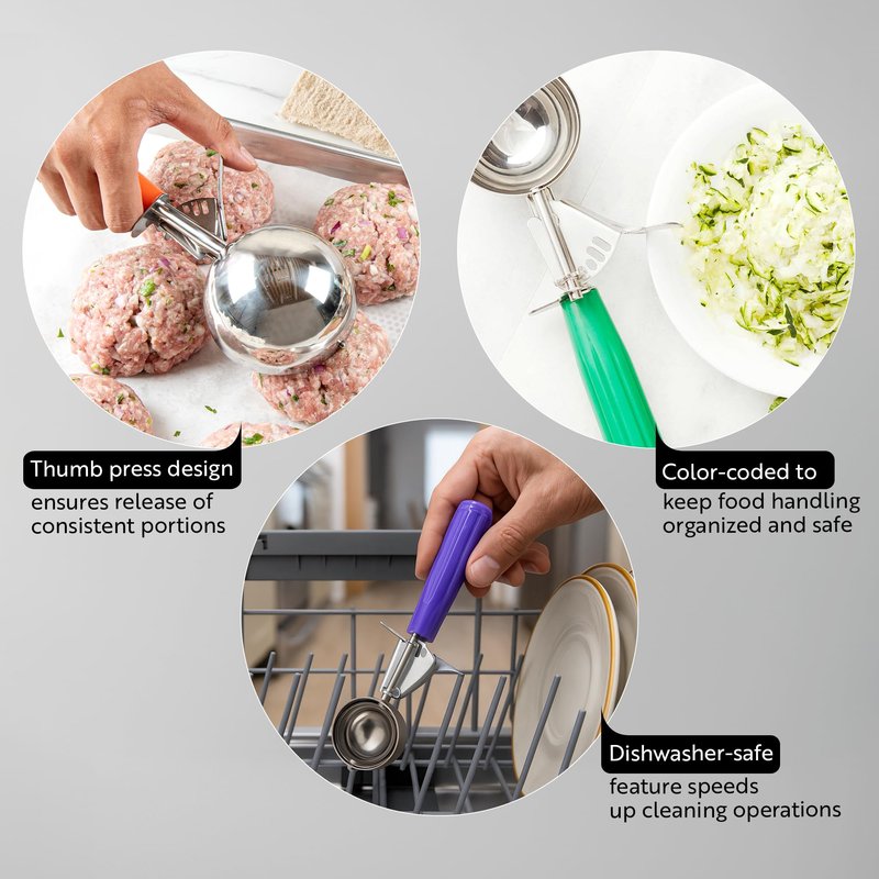 Restaurantware Met Lux 3.25 Ounce Portion Scoop 1 Trigger Release Cookie Scoop - With Green Handle Stainless Steel Disher For Portion Control Scoop Cookie Dough Cupcake Batter Or Ice Cream