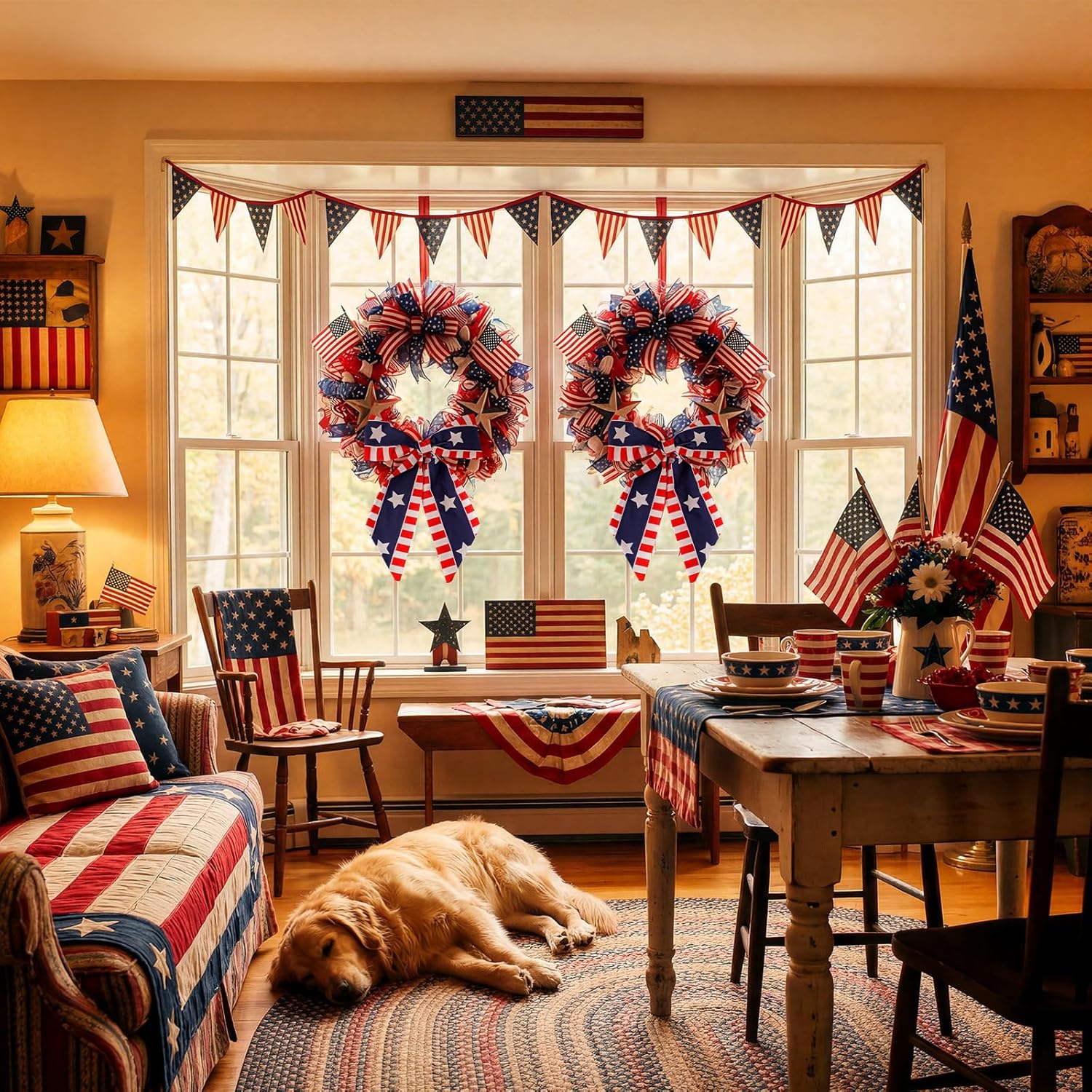 XunYee Patriotic Wreath Sashes - 6 Pcs Embroidered Decor for 4th of July & Memorial Day | Front Door Garland