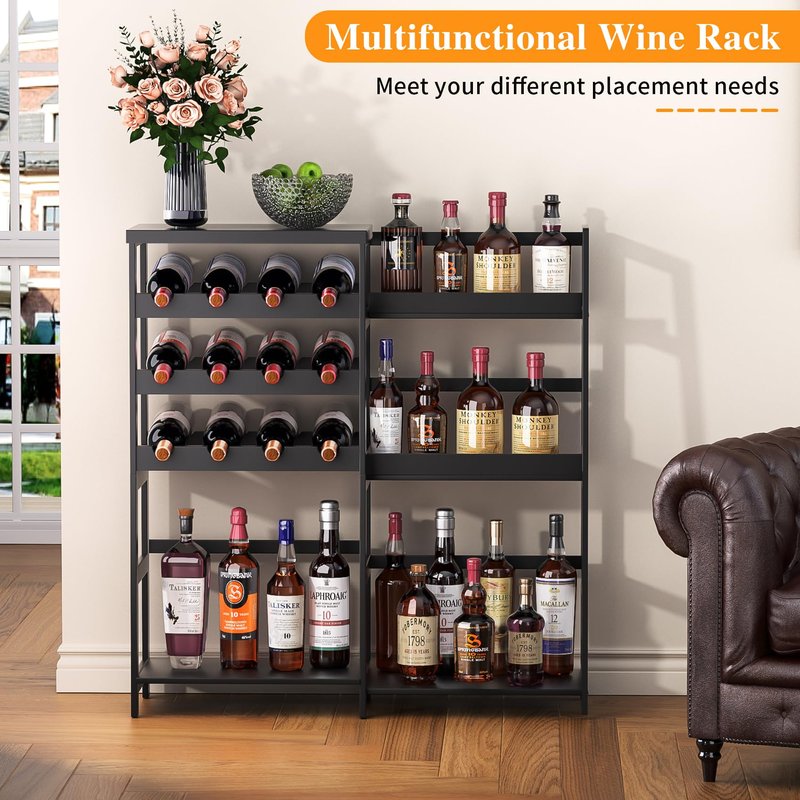 VASMIA Versatile Liquor Stand for Home Bar, Wine Rack Freestanding Floor, Mini Bar Table with Bamboo Trapezoidal Liquor Bottle Display Shelf Cabinet for Living Room, Natural