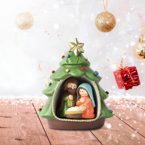 Hodao Nativity Set - Holy Family Christmas Indoor Decoration | Festive Green Scene for Home Decor