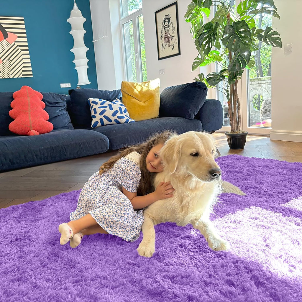 OLANLY Machine Washable Runner Rugs - Soft Fluffy Shaggy Indoor Carpet for Bedroom & Hallway | Purple