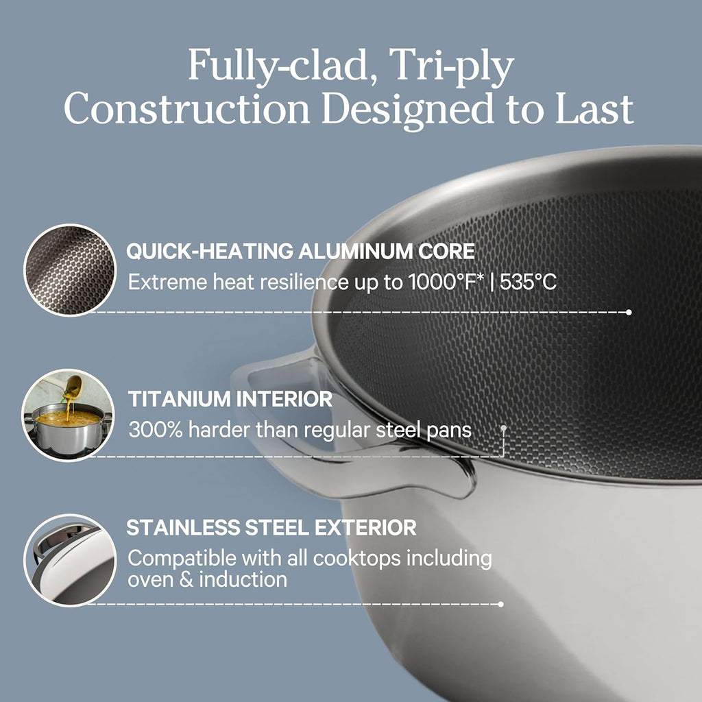 Our Place Titanium Pro Cookware Duo - Always Pan Pro & Perfect Pot Pro | Coating-Free Nonstick, Tri-Ply Titanium & Stainless Steel | Oven & Induction Safe Up to 1000°F | Chrome Finish