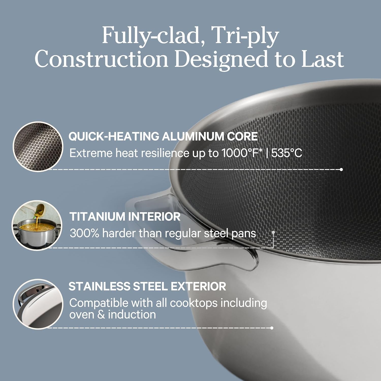 Our Place Titanium Pro Cookware Duo - Always Pan Pro & Perfect Pot Pro | Coating-Free Nonstick, Tri-Ply Titanium & Stainless Steel | Oven & Induction Safe Up to 1000°F | Chrome Finish