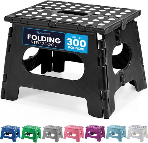 Handy Laundry Folding Step Stool - Sturdy Collapsible Design for Adults & Kids | Easy One-Flip Operation - Black, 9 Inch
