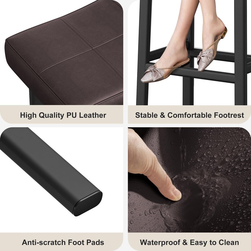 IDEALHOUSE 24 Inch Backless Saddle Barstools Set of 2, Counter Height Upholstered Padded Barstools with Curved Surface, Metal Leg and Footrest, for Kitchen Counter, Home Bar (Brown, 24 inch-Set of 2)